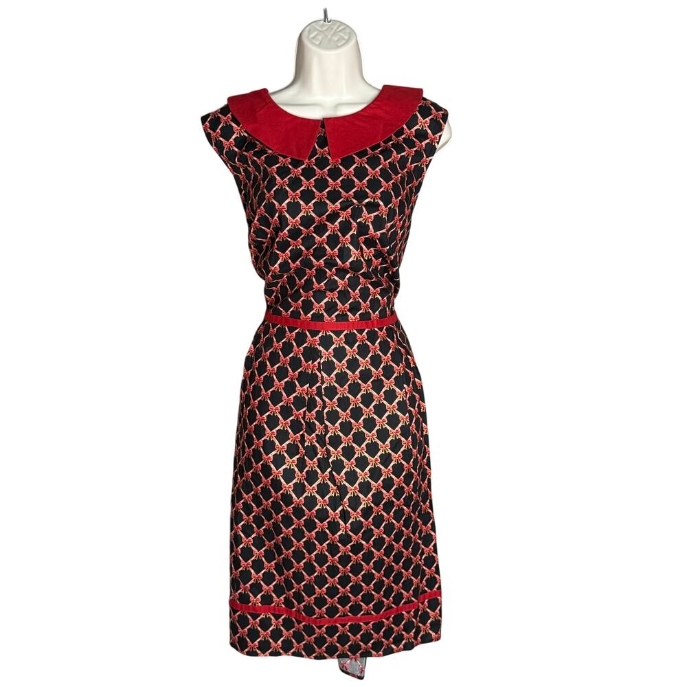 Retrolicious Red Gold Bow Collared Cotton Shift Dress 3X NWT